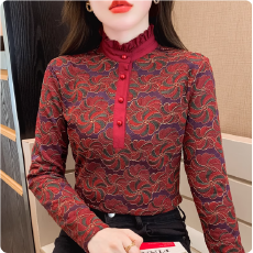 批发加绒加厚半高领蕾丝打底衫女春秋冬内搭<b class='q'>大码</b>中年妈妈中领保暖上衣