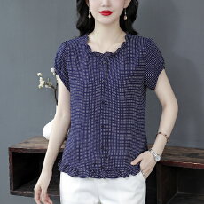批发新款<b class='q'>妈妈</b>装花边圆领<b class='q'>短袖</b>T恤女夏季新款洋气小衫百搭韩系减龄上衣