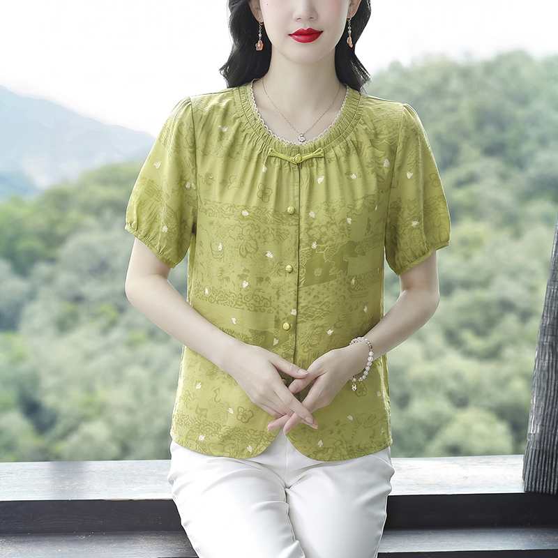 패션 민족 스타일 단추 여성 셔츠 여름 새로운 루즈핏 표지 고기 슬림해 보이는 맨위 품격 다용도 프린트 셔츠