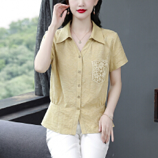 批发2026新款妈妈夏装翻领短袖莱赛尔衬衫<b class='q'>中老年</b>女装洋气薄款上衣50岁