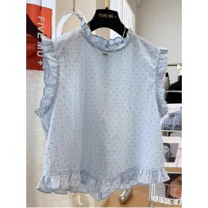 批发3622轻奢减龄木耳边小清新背心女夏季外穿波点马甲无袖上衣薄款