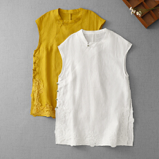 批发欧货2026夏季新时尚洋气新中式盘扣无袖背心蕾丝中长款<b class='q'>亚麻</b>女