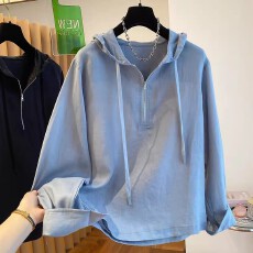 批发3824*2026秋<b class='q'>冬</b>季新款韩版洋气半拉链连帽卫衣女休闲上衣