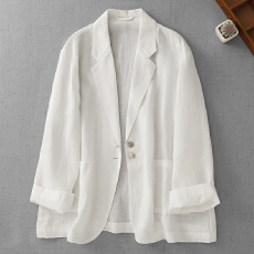 批发韩版复古纯<b class='q'>棉麻</b>防晒轻薄长袖<b class='q'>西装</b>外套女2025新款廓形宽松上衣