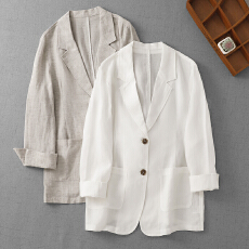 批发韩版复古<b class='q'>棉麻</b>防晒轻薄<b class='q'>西装</b>外套女2025新款廓形宽松上衣
