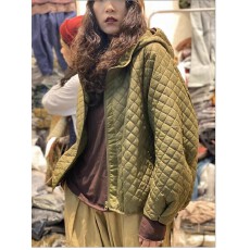 批发2025秋冬新款文艺大码菱格连帽女宽松休闲夹丝棉衣<b class='q'>薄</b>外套