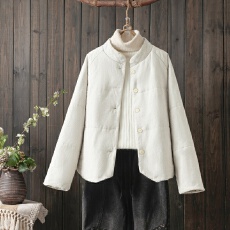 批发暖羊羊2025秋冬棉麻夹棉外套棉服加厚<b class='q'>文艺</b><b class='q'>范</b>防风高领