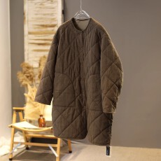 批发冬装2025年文艺百搭夹棉压格麻味棉衣中长款格纹遮臀棉服女