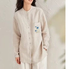 批发官图雨露麻绣花棉麻长袖衬衫女新中式文艺衬衣宽松休闲春上衣