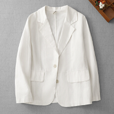 批发简约气质纯色亚麻西装外套女大码中长休闲2026春装新款