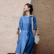 批发非实拍2026新款女文艺棉麻连衣裙日系叠穿纯色裙子中长款