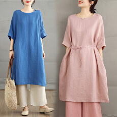 批发实拍2026新款女文艺棉麻连衣裙日系叠穿纯色裙子中长款