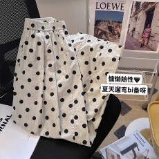 批发3901非实拍波点裤女2026新款春夏宽松阔腿裤百搭九分裤休闲裤子