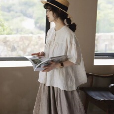 批发3955短袖棉麻上衣女高端衬衫<b class='q'>夏</b>款2026新款爆款漂亮洋气小衫