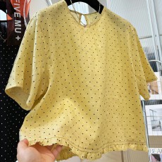 批发2026超火减龄高级感棉麻小波点<b class='q'>衬衫</b>女夏季上衣薄款木耳边