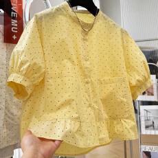 批发2026超火减龄独特超好看纯棉短袖<b class='q'>衬衫</b>夏季娃娃衫波点上衣