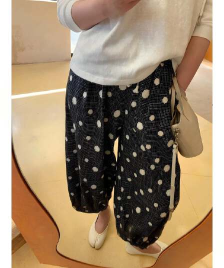 9045 도트 무늬 무료 바지 무거운 작업 자수 좋은 체크무늬 온화한 가짜 바람 도트 무늬 배기 바지 여성