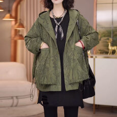 批发4046休闲镂空连帽外套女早秋2026年新款纯棉外搭欧货上衣大码女装