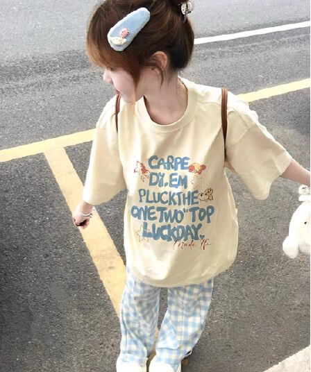 경관 그림 21 순면 210 그램 2026 년 봄 여름 드레스 반팔 티셔츠 여성 한국 스타일 프린트