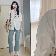 批发官图抖音质量 三标齐v领衬衫夏时尚束腰设计感短袖衬衣