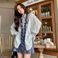 批发实价美式刺绣条纹衬衫女2026春秋新款百搭长袖上衣ins潮