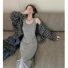 批发#官图 实价92棉/8氨纶40支210g纯棉 灰色背心连衣裙女<b class='q'>夏季</b>