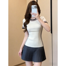 批发高级感法式正肩针织短袖t恤女夏季收腰显瘦巨好看条纹小衫上衣