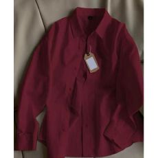 批发纯棉甜美正肩轻奢复古显白红色<b class='q'>衬衫</b>女长袖上衣百搭外套早春秋<b class='q'>衬衣</b>