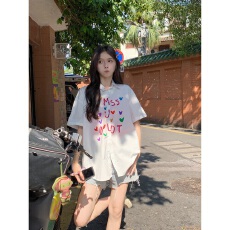 批发实拍纯棉夏季涂鸦字母印花短袖衬衫女时尚百搭小众设计感上衣ins