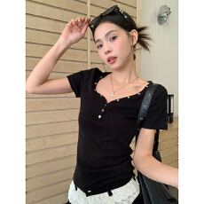 批发官图特价1*1纯棉螺纹210克短袖t恤<b class='q'>女装</b>夏季新款铆钉修身显瘦上衣