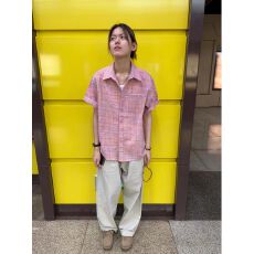 批发彩色格纹短袖<b class='q'>衬衫</b>女夏季宽松休闲设计感古巴领<b class='q'>情侣</b><b class='q'>泡泡纱</b>格子<b class='q'>衬衣</b>