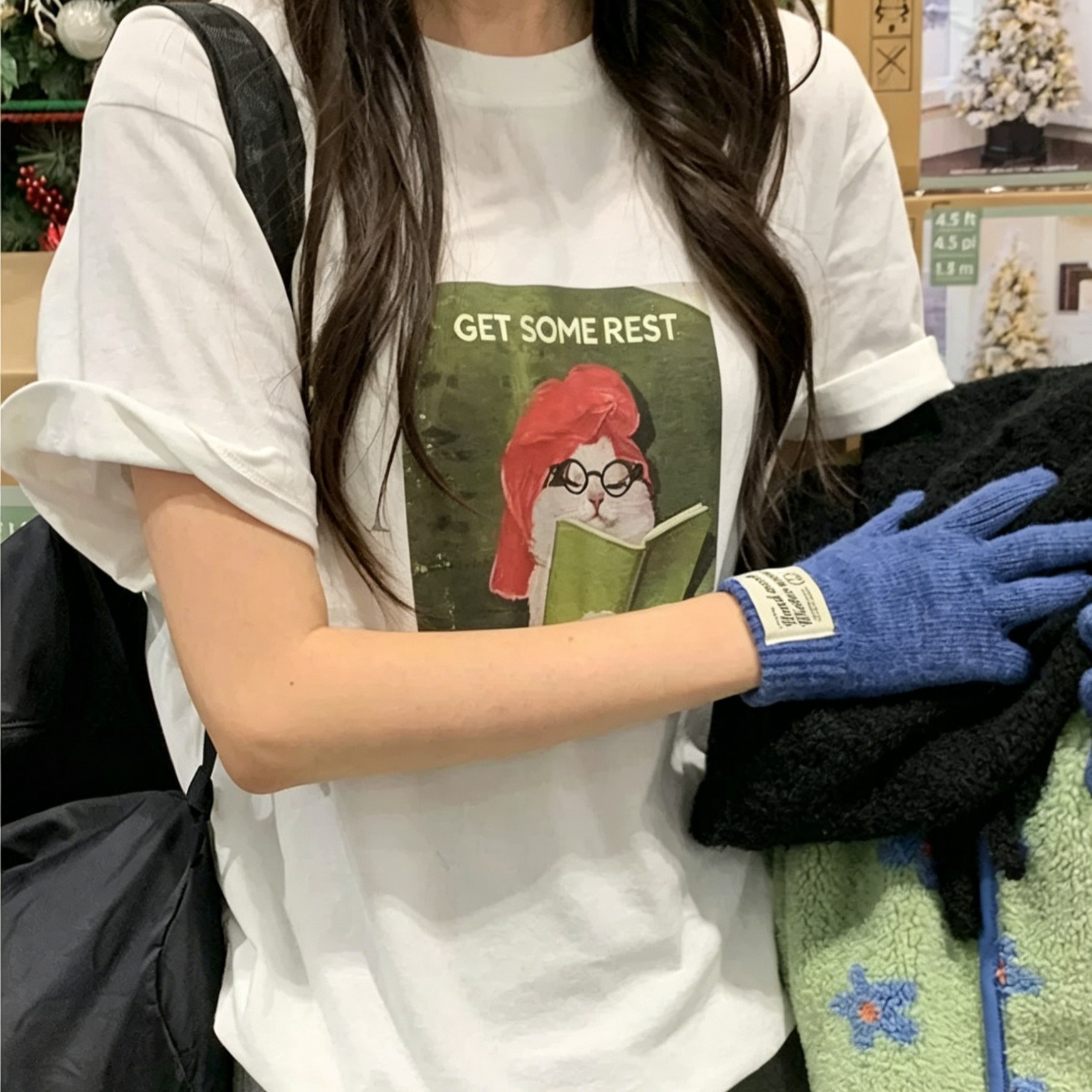 경관 그림 21 순면 210 그램 여름 드레스 한 부서 반팔 티셔츠 여성 한국 스타일 루즈핏 빅 사이즈 프린트