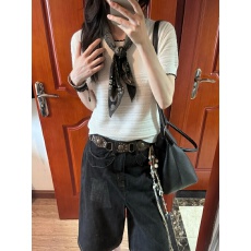 批发韩系温柔风圆领镂空短袖针织衫女夏季新款休闲显瘦百搭<b class='q'>通勤</b>风上衣