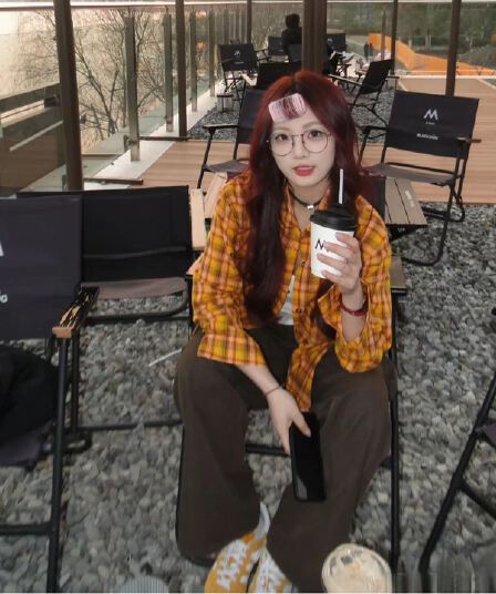 홍콩 느낌 레트로 chic 황색 체크무늬 여성 셔츠 인사이드 가져 가라. 스택 착용 루즈핏 캐주얼 다용도 중간 길이 셔츠 외출용