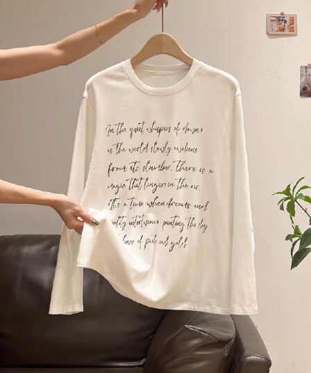경관 그림 21 순면 210 그램 가을 의상 긴팔 티셔츠 여성 루즈핏 맨위 프린트