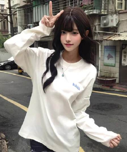 경관 그림 210 그램 21 이후 패키지 칼라 프린트 가을 의상 긴팔 티셔츠 여성 루즈핏 순면 라운드 넥 맨위