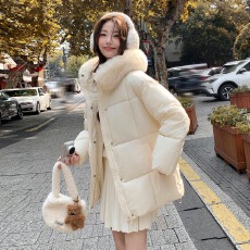 批发实拍羽绒棉服冬连帽加厚大毛领中长款小个子面包服外套棉衣