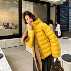 批发实拍小个子轻薄排骨羽绒服女连帽<b class='q'>短</b>款韩版保暖棉服外套宽松棉服