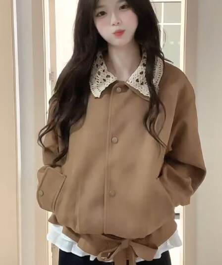 레트로 아름다움 라드. 브라운 재킷 여성 코트 가을 겨울철 2026 새로운 이른 가을 한 부서 분위기 센스 착용 잡아라. 의류
