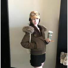 批发2026新款超好看连帽大毛领大门襟羽绒棉服麂皮机车服保暖外套女