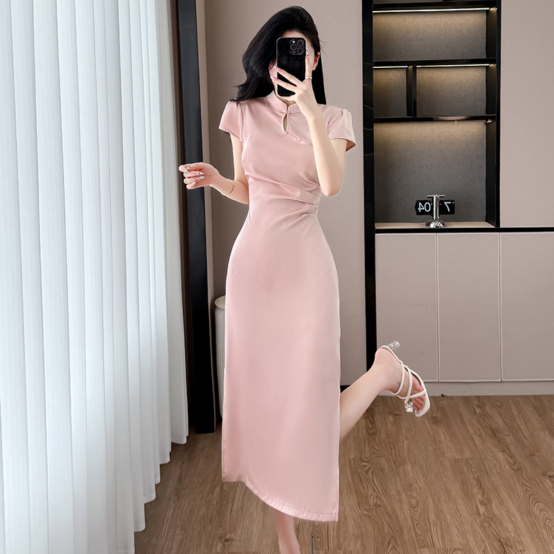 RY1790# 实拍 新中式提花改良旗袍女2026夏季缎面压花旗袍连衣裙