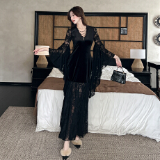 批发幽灵少女中世纪哥特风连衣裙长裙黑色礼服裙子万圣节穿搭cos<b class='q'>服装</b>