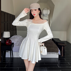 批发实拍‘钻石邂逅’2026春季甜美显瘦纯色收腰针织修身连衣裙