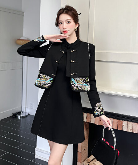 2026 가을 새로운 자수 새로운 중식 국풍 레트로 드레스 새로운 중식 국풍 무거운 작업 자수 베스트