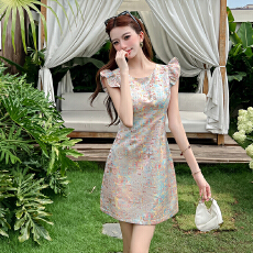 批发2026夏新款提花高级感小个子千金感贵系衣服<b class='q'>女装</b><b class='q'>短裙</b>气质连衣裙