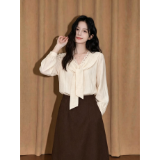 批发法式蕾丝花边披肩领衬衫女2026秋<b class='q'>通勤</b>长袖衬衣女