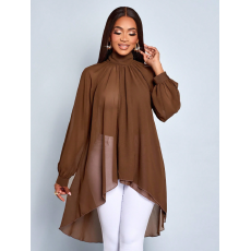 批发已出货  亚马逊2026春夏新款女士宽松百搭不规则雪纺长袖时尚衬衫