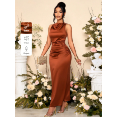 批发2026欧美跨境优雅女装夏季新款褶皱缎面无袖礼服裙 聚会<b class='q'>连衣</b>裙