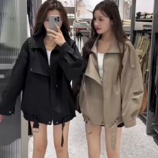 批发简约高级感翻领外套女秋冬新款休闲宽松情侣机车服<b class='q'>西装</b>夹克上衣潮
