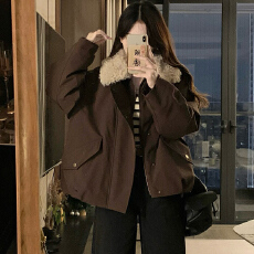 批发实拍 2025冬季新款时尚百搭夹棉加厚外套羊羔毛领翻领棉服潮女